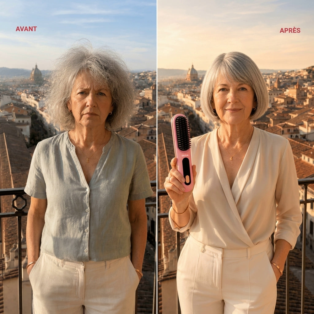 Brosse Coiffante Cheveux Courts & Mi-Longs - Anti Frisottis, Coiffure Prête en 5 Minutes