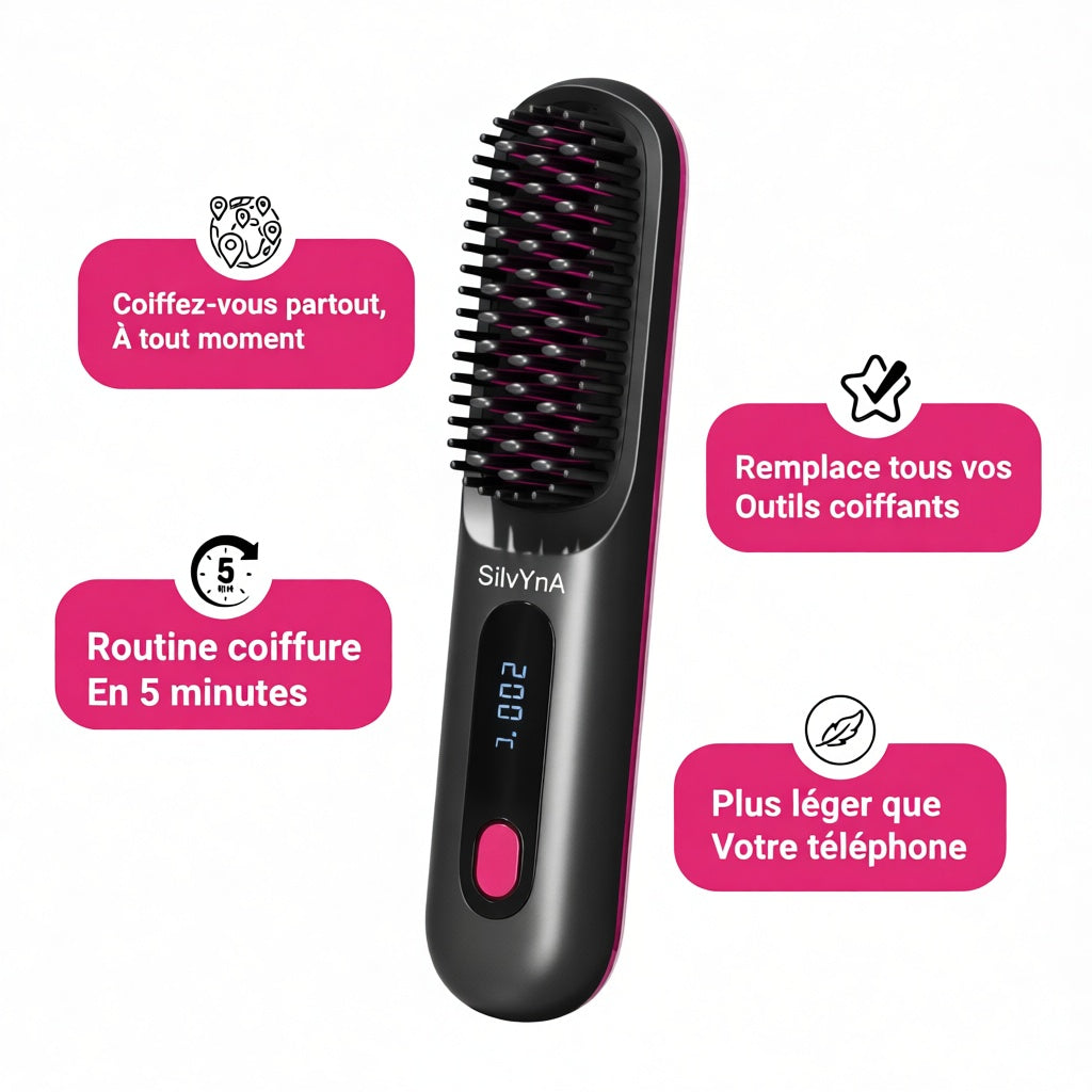Brosse Coiffante Cheveux Courts & Mi-Longs - Anti Frisottis, Coiffure Prête en 5 Minutes