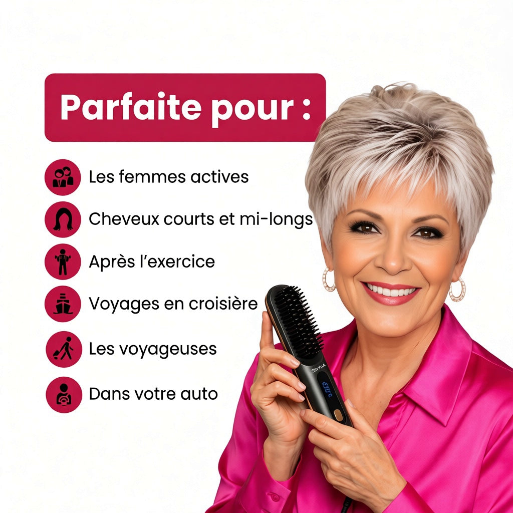 Brosse Coiffante Cheveux Courts & Mi-Longs - Anti Frisottis, Coiffure Prête en 5 Minutes