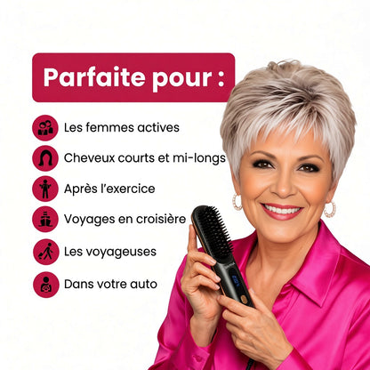 Brosse Coiffante Cheveux Courts & Mi-Longs - Anti Frisottis, Coiffure Prête en 5 Minutes
