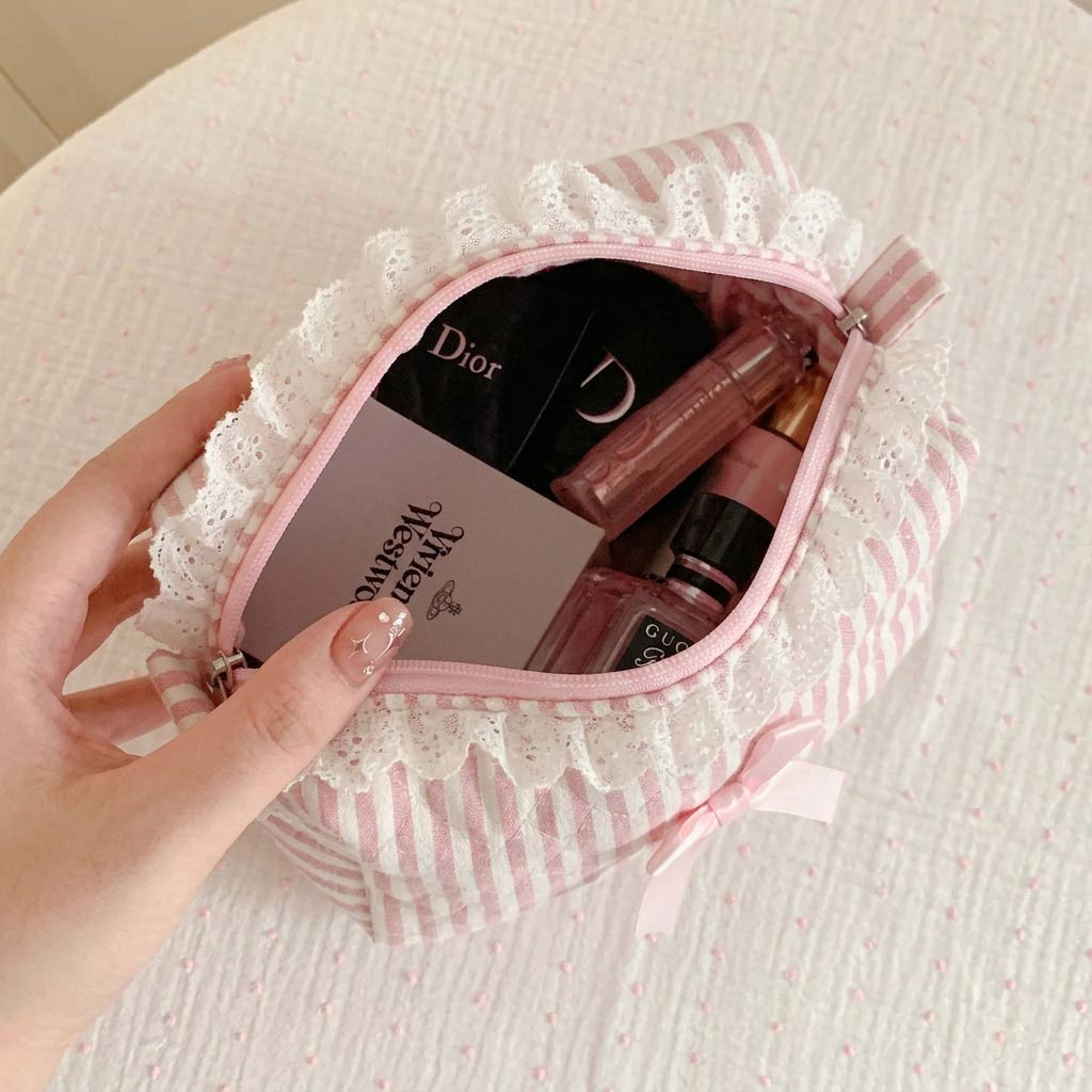 Trousse d'accessoires de coiffure en dentelle rose - Élégance florale raffinée
