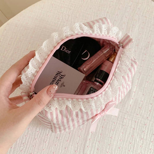 Trousse d'accessoires de coiffure en dentelle rose - Élégance florale raffinée