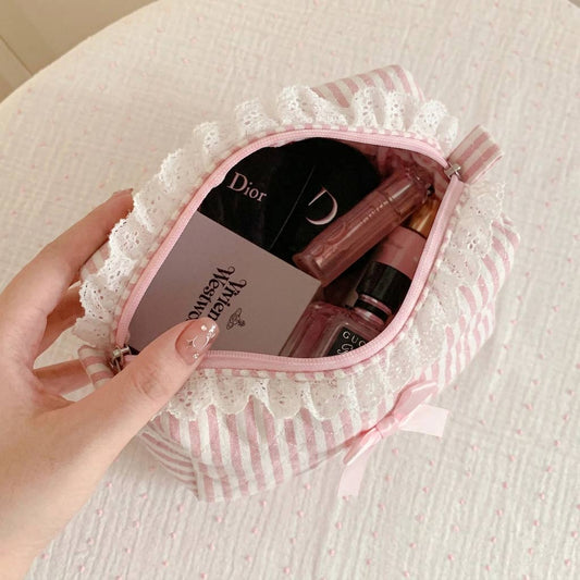 Trousse d'accessoires de coiffure en dentelle rose - Élégance florale raffinée