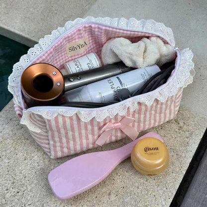 Trousse d'accessoires de coiffure en dentelle rose - Élégance florale raffinée